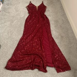 Elegant Red Sequin Evening Gown